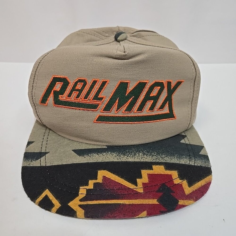 Vintage Rail Max Strapback Hat Aztec Print Brim Made in USA Hidden Closure